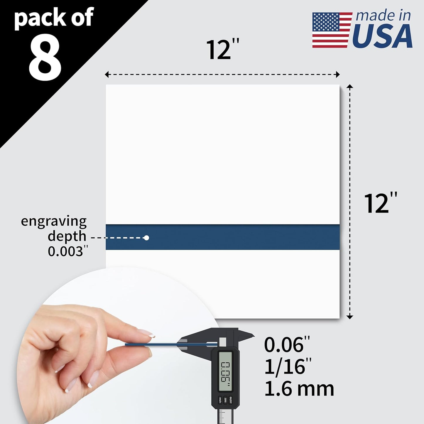 Trotec TroLase | 12"x12"x1/16", 8 Pcs | White/Blue| 2 Ply | Modified Acrylic | Laser Engraving Double Color Plastic Sheet | Engraving Blanks for Laser, Saw, Guillotine | Made in USA