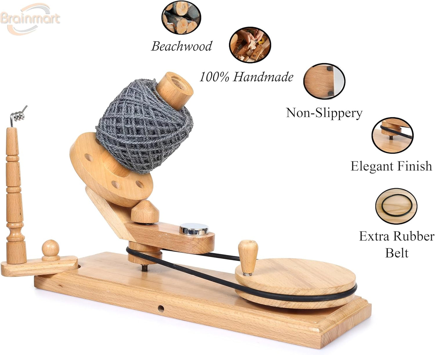Yarn Winder – Large Handcrafted Wooden Ball Winder for Knitting, Crocheting & Weaving – Heavy-Duty Natural Beachwood Yarn Winder for 8-12 oz Yarn Cakes