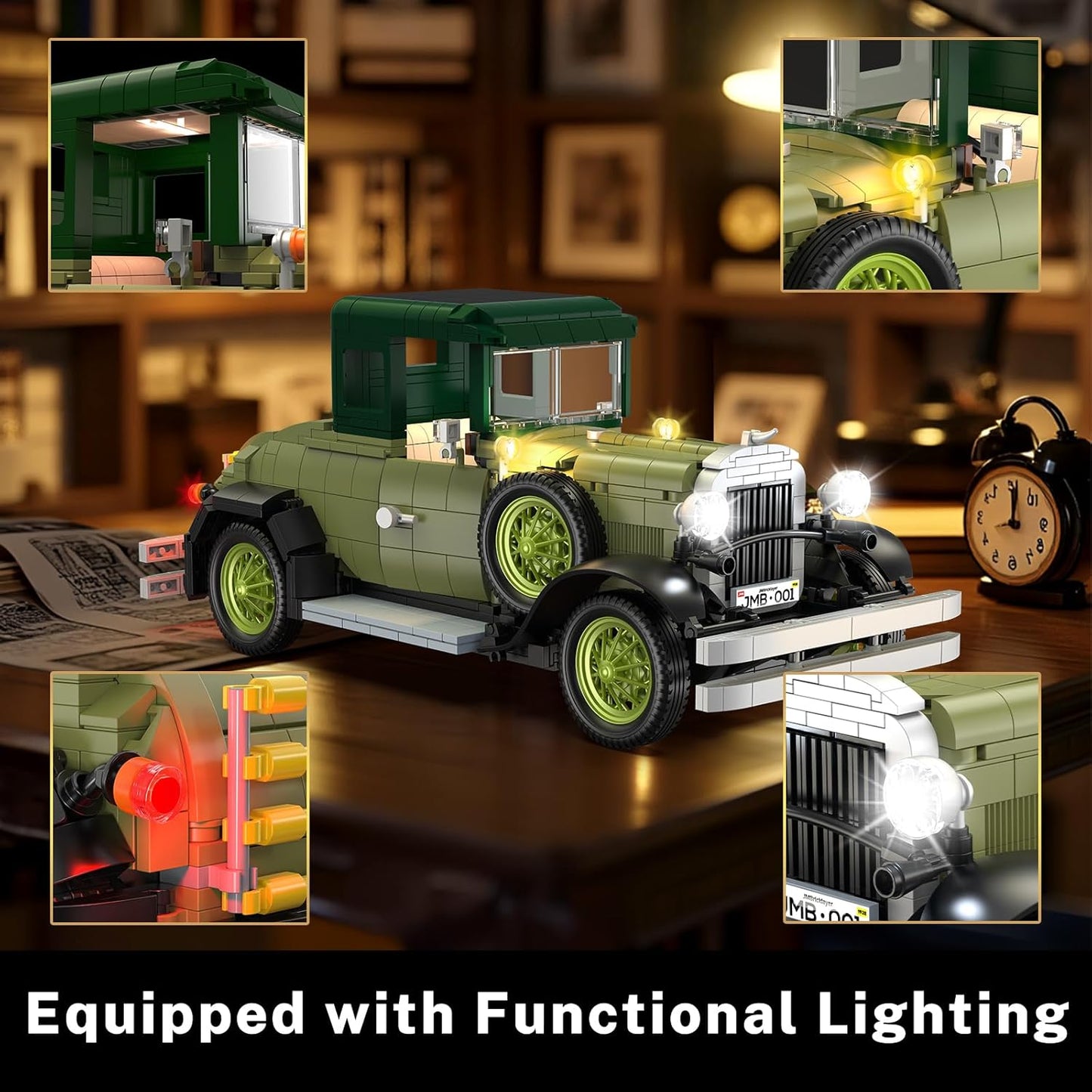 JMBricklayer Vintage Cars Building Sets for Adults with Lights 50001, Classic Retro Model Car Kits, Antique Cars Collectible Display Decorations, Building Toys Gifts for Men Women Boys Girls(1297 PCS)