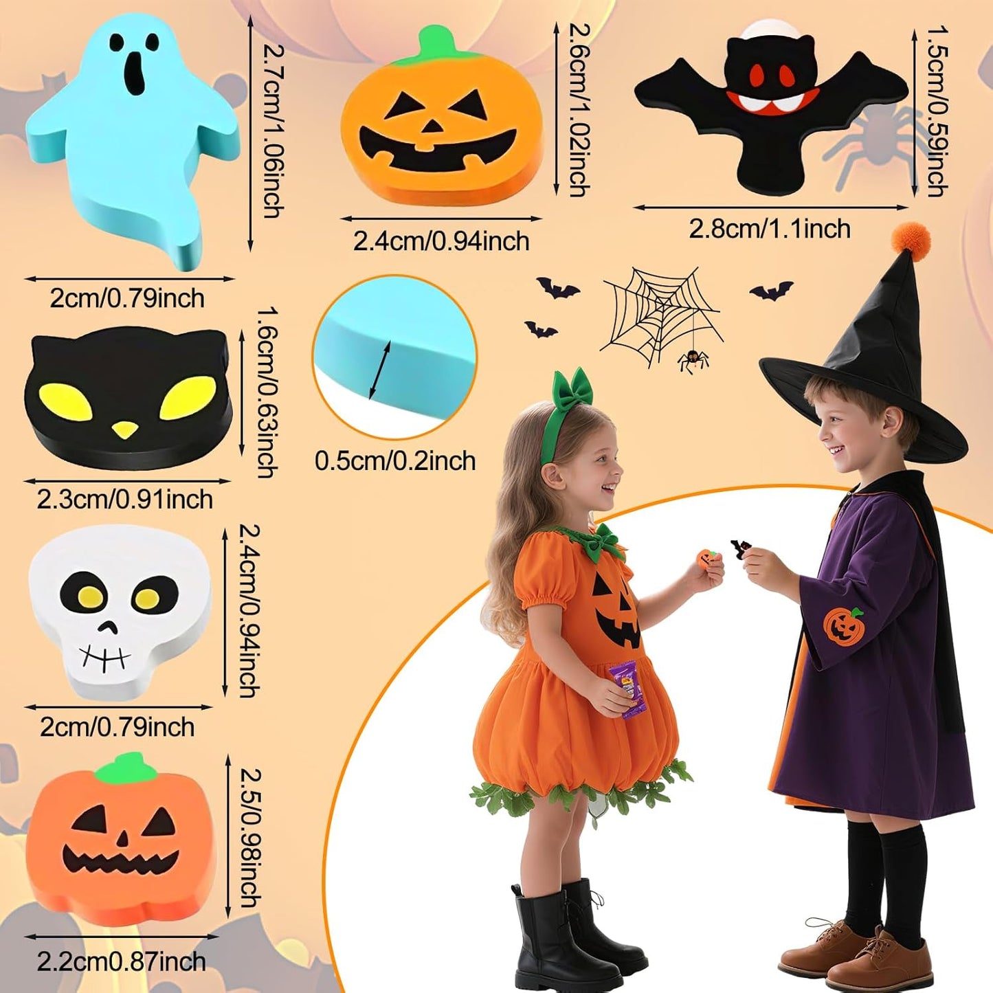 60 Pcs Halloween Mini Erasers for Kids, PLULON Goody Bag Fillers Pumpkin Black Cat Bat Skull Ghost Erasers Bulk Novelty Funny Halloween Classroom Trick or Treat Party Favors Gift