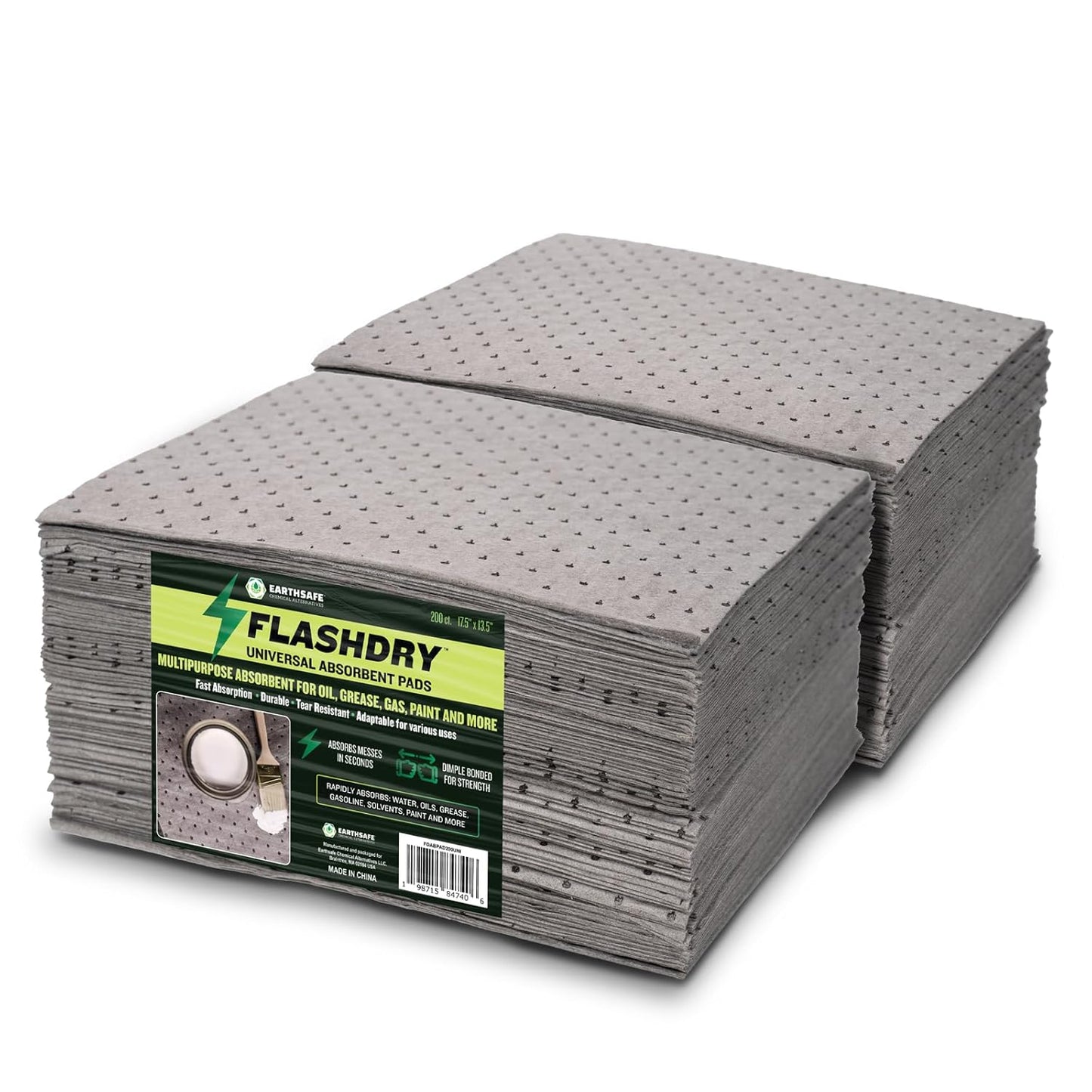 FlashDry - Universal Spill Absorbent Pads | 17.5” x 13.5” x 2mm Oil and All Purpose Premium Liquid Pads - 200 Pads in Total