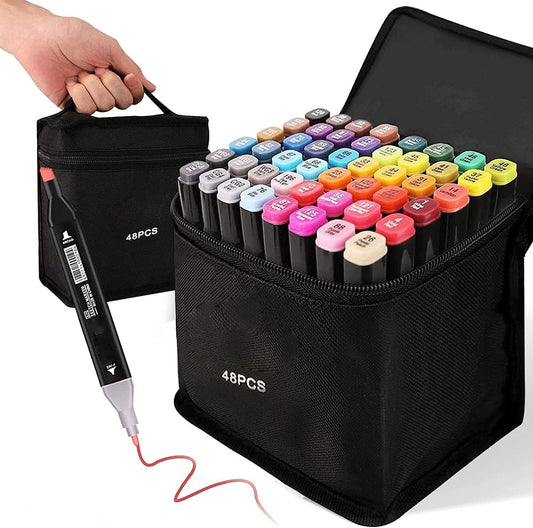 48 Colors Alcohol Markers Set, Dual Tips Blender Art Markers for Drawing Sketching Coloring Artist Pens and Underlining, Professional Permanent Sketch Marker for Kids adult coloring
