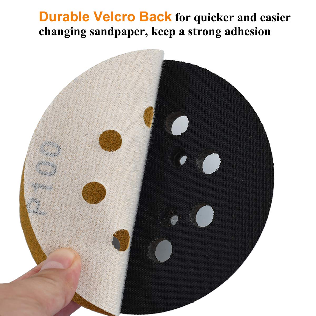 5-Inch 8-Hole Hook and Loop Sanding Discs 100-Grit Random Orbit Sandpaper, 50-Pack