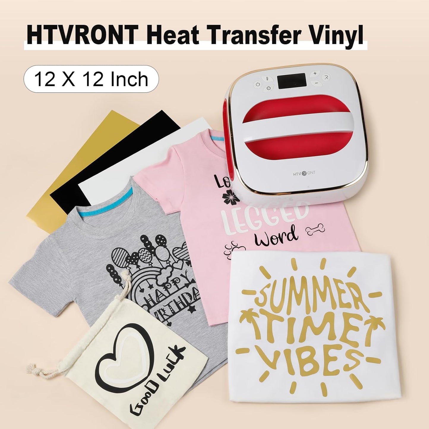HTVRONT Black HTV Heat Transfer Vinyl Bundle: 10 Pack 12"x12" Iron on Vinyl for T-Shirt (1 PTFE Sheet Included), PU HTV Vinyl Easy to Cut & Weed for Heat Design