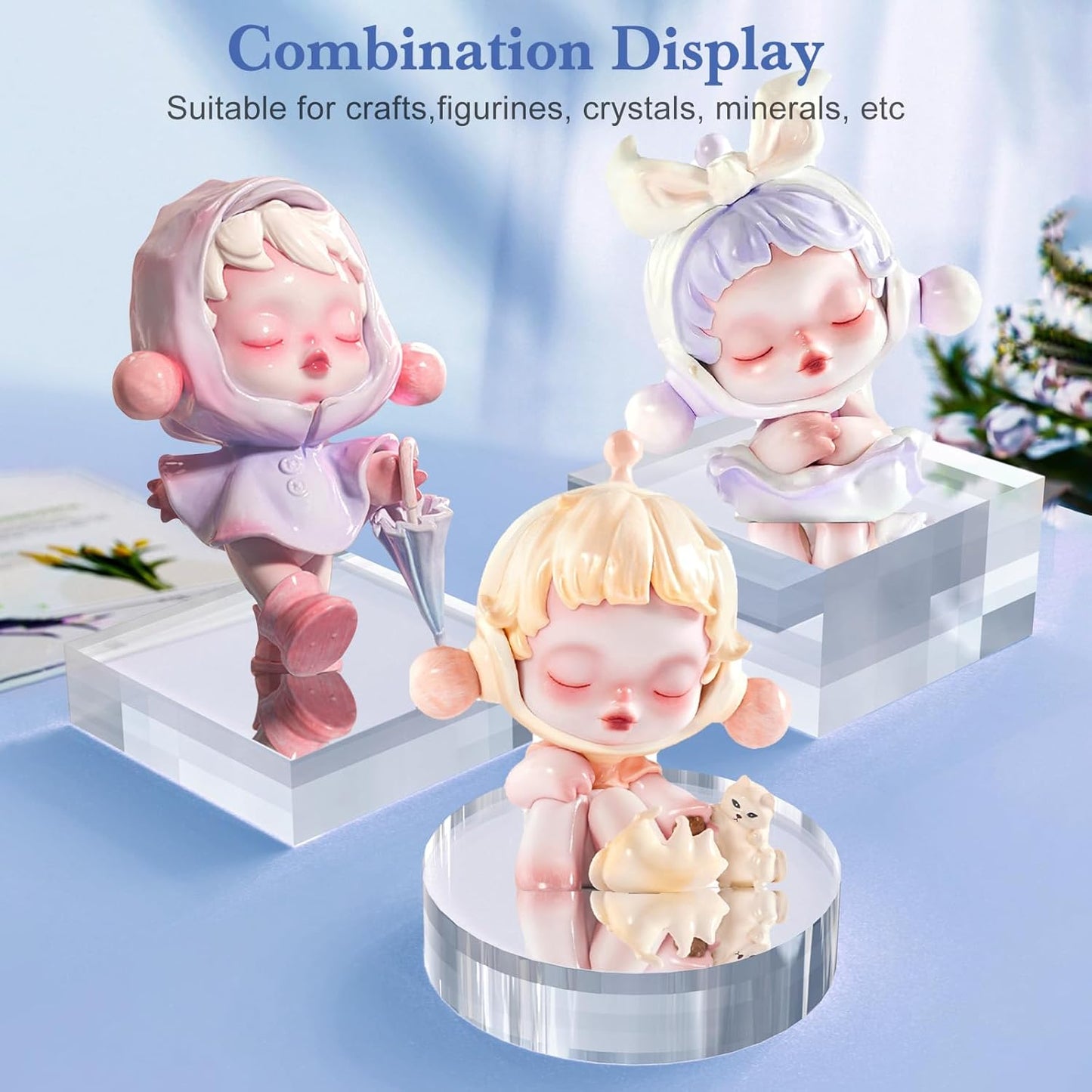 Acrylic Blocks 3 X 3 X 1 Inch 8 Pcs Acrylic Base Stand for Display Clear Block Square Riser Display Stands Pedestal Polished Cube for Jewelry trophy Props Collection Ring