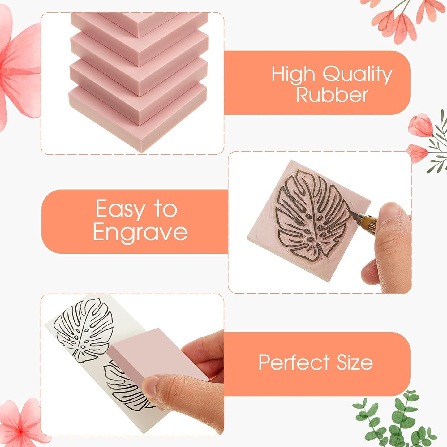 Frienda 12 Pcs 2" X 2" Rubber Carving Blocks Linoleum Blocks for Printmaking, Stamp Making, DIY Crafting, Scrapbook, Painting, Soft and Easy to Carve (Pink)