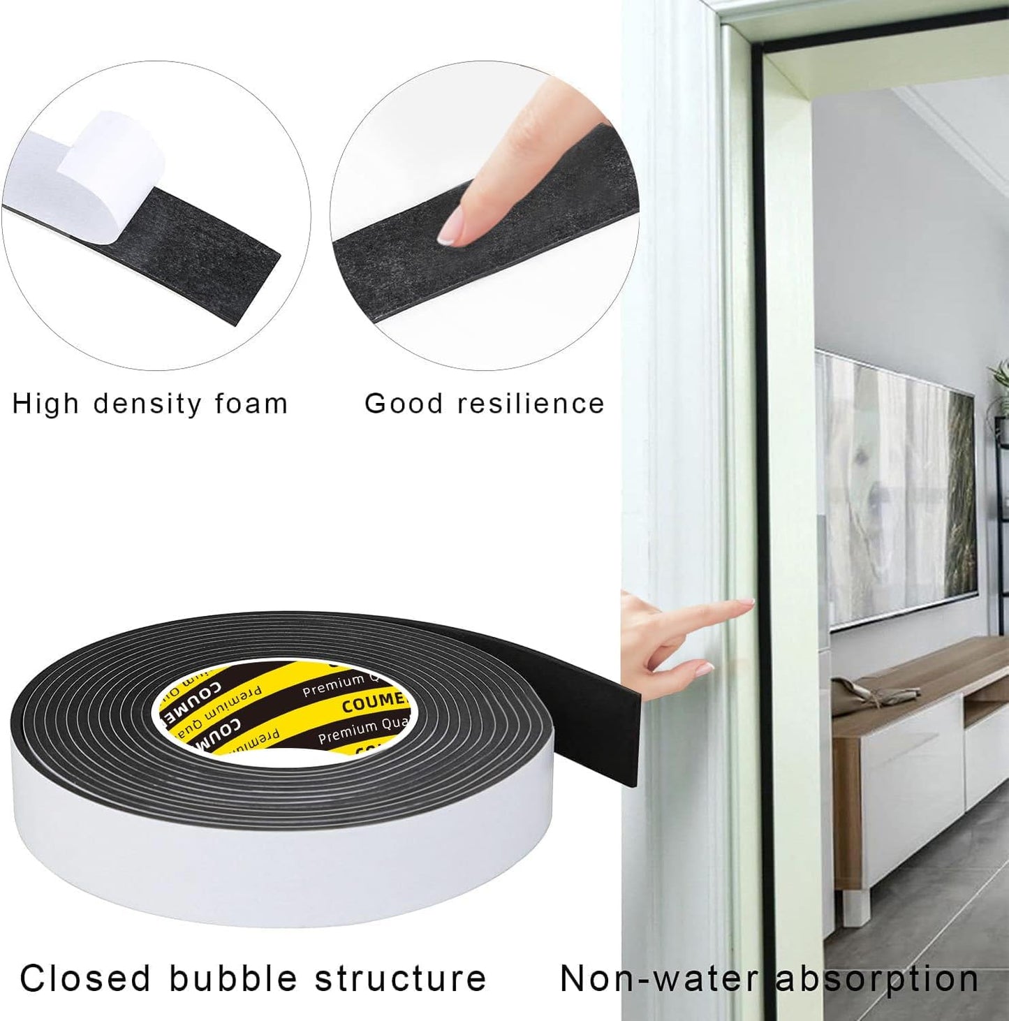 EVA Single-Sided Foam Tape, Single-Sided Sealing Strip Foam Pad Sponge Tape Window Weatherproof, Self-Adhesive Insulation Sealing Tape 2inX9.84FT