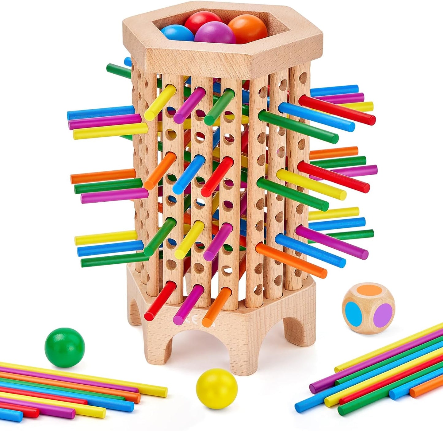 Montessori Game Wooden Board Game, 36 Colorful Wooden Sticks Dice Game, Math Educational Toy for 3 4 5 6 Year Olds, Fine Motor Skills Toy Classic Tower Game for Family Night Gift for Boys Girls