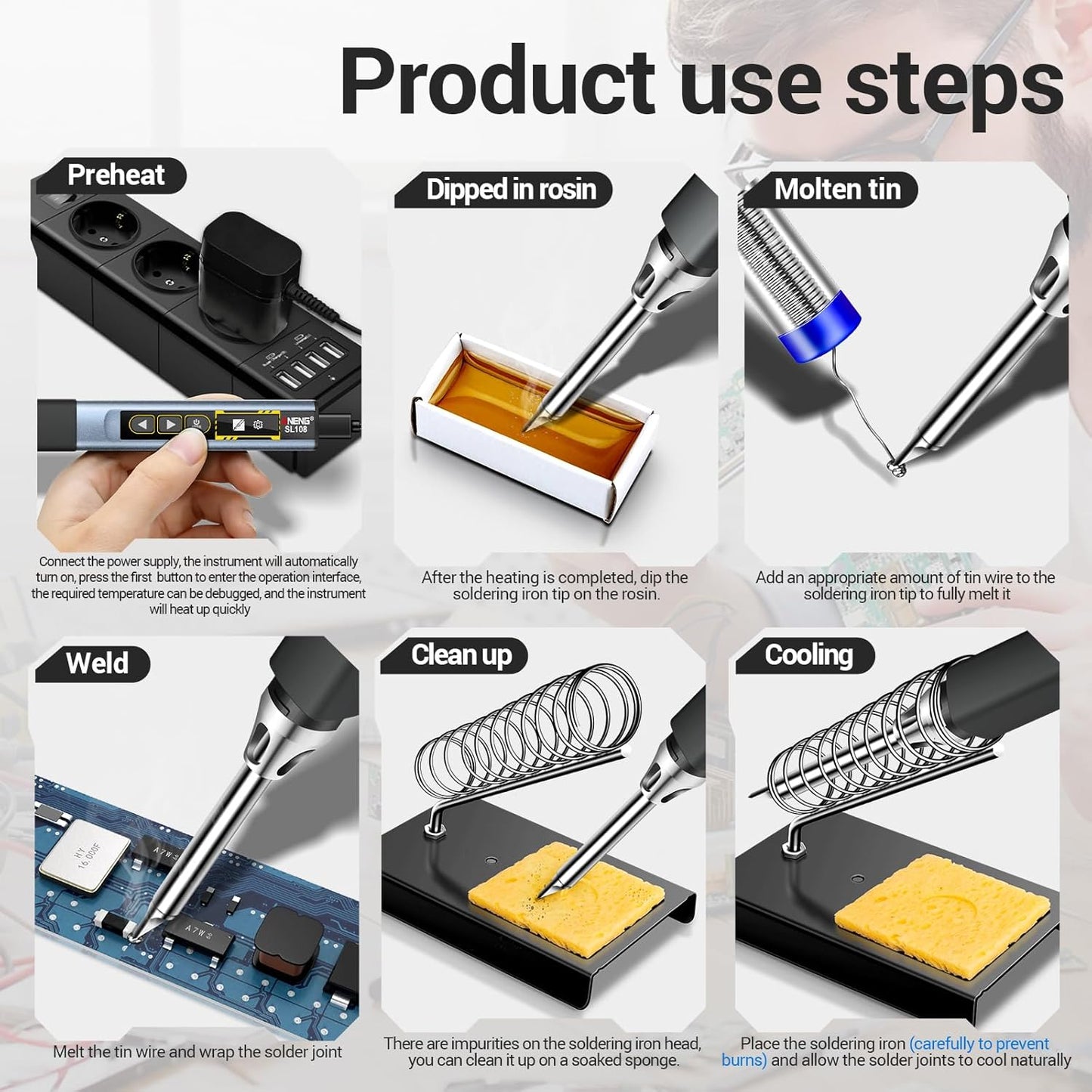 Soldering Iron Kit, Portable Corded Soldering Iron 95W 3S Fast Heating 212-842℉, Pre-set 3 Groups Temperature Portable Welding Tools for Metal Electric Repairs DIY (SL108)
