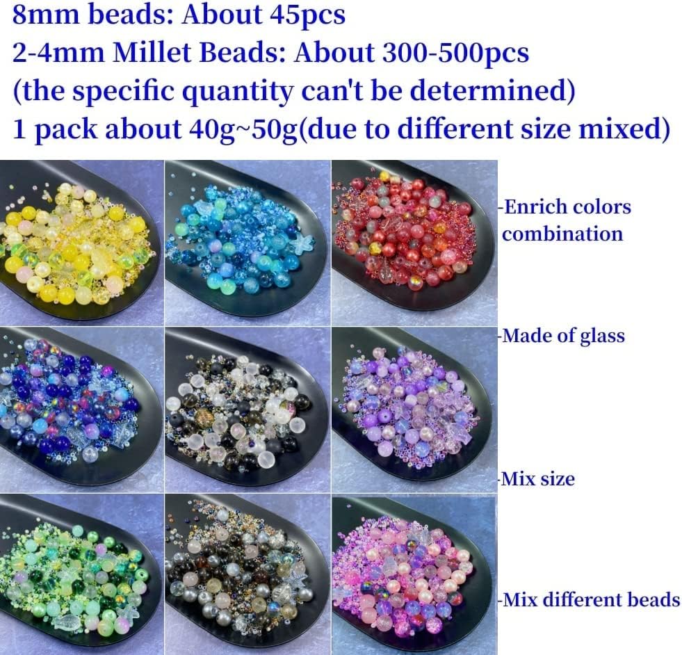 Assorted Glass Resin Beads Multi Size Colors Smooth Cracked Gravel Millet Spacer Beads for Bracelets Necklace Earring DIY Jewelry Making Craft(Moon Shadow White Series)