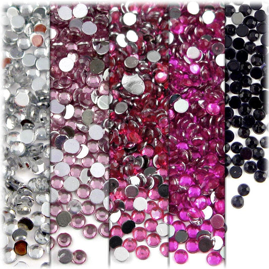 The Crafts Outlet 5-PK Set (7,200-Piece), Round 3mm Rhinestones, Flatback, Pink Tones