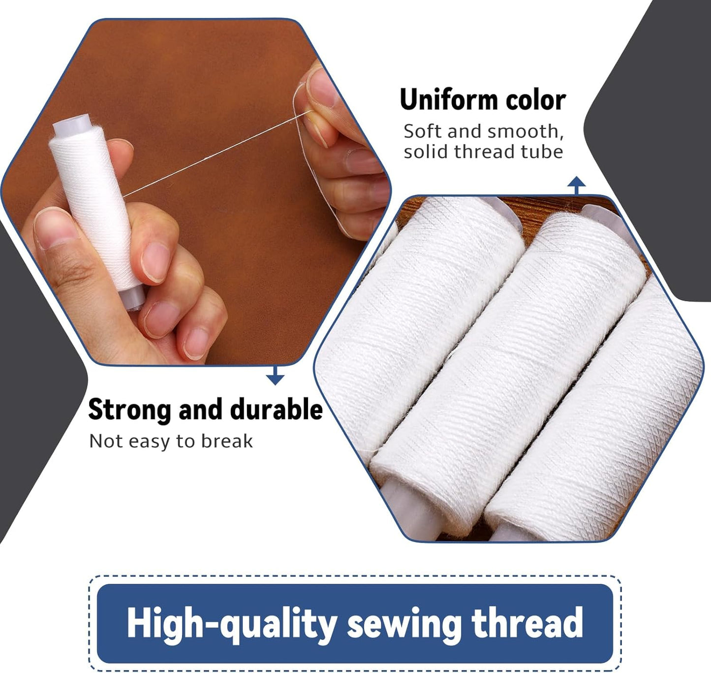 Bupete 2 Rolls White Thread for Sewing, 200 Yards Each Roll Sewing Thread, Polyester Threads for Sewing Machine Embroidery Hand Stitching