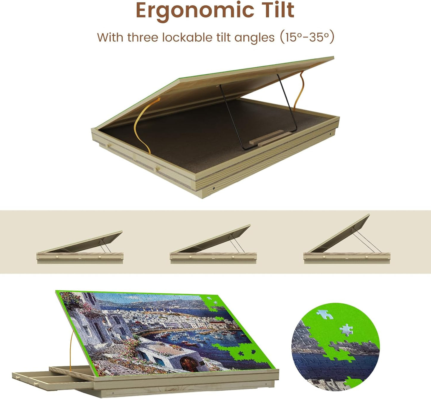 Large Puzzle Board & Puzzle Table with Folding Legs and Drawers 36″ × 26″ Tilt Tabletop for 1500 Piece Puzzle Board, Portable Ergonomic Puzzle Table for Family Bonding & Cognitive Therapy