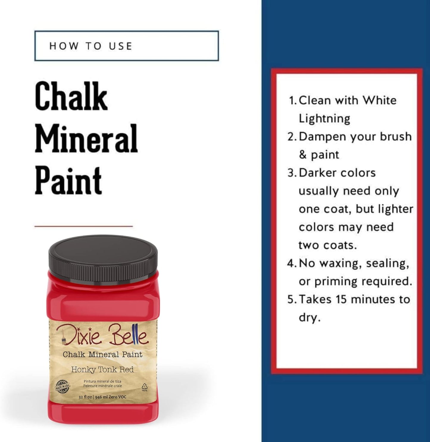 Dixie Belle Paint Company Chalk Finish Furniture Paint - Honky Tonk Red (32oz) - Matte True Red Chic Chalk Mineral DIY Furniture Paint