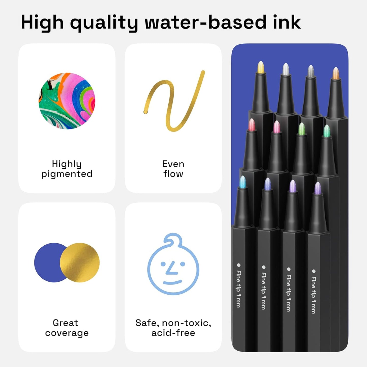 ARTISTRO Paint Pens for Rock Painting, Stone, Ceramic, Glass, Wood, Fabric, Scrapbooking, DIY Craft Making (24 Metallic Fine Tip)