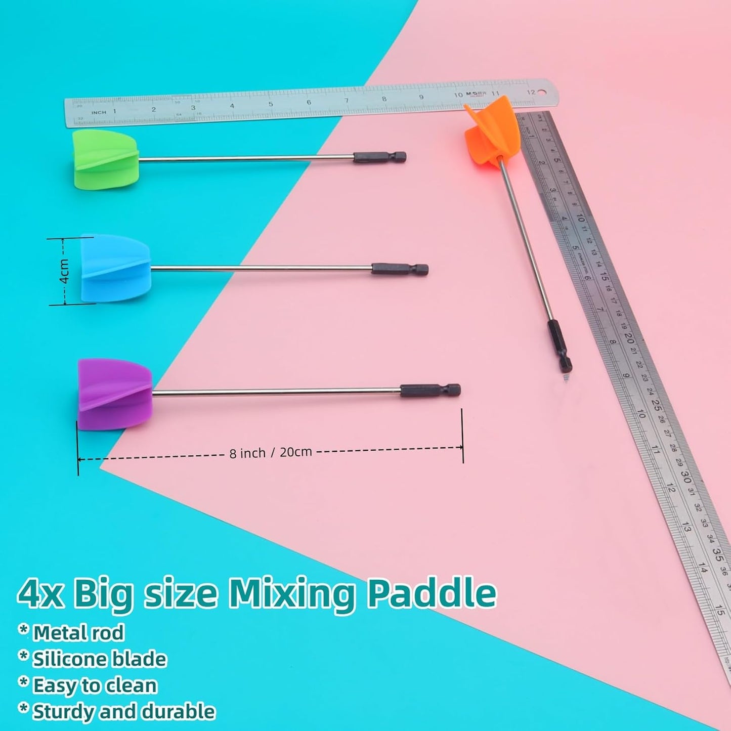 Silicone Resin Mixer Epoxy Mixer Paddles,Reusable Reusable Paint and Resin Mixer Paddle to Mix,Mixer for Drill Paint Mixer/Paint Stirrer for Mixing Resin, Epoxy, Silicone Molds(4-Large)