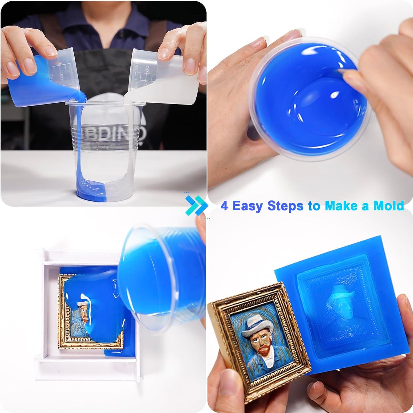 BBDINO Silicone Mold Making Kit 30A - Platinum Liquid Silicone for Molds Making 2 Gallons 1:1 by Volume- Ideal for Silicone, Resins, Soap, Concrete, Wax Molding Sapphire Blue