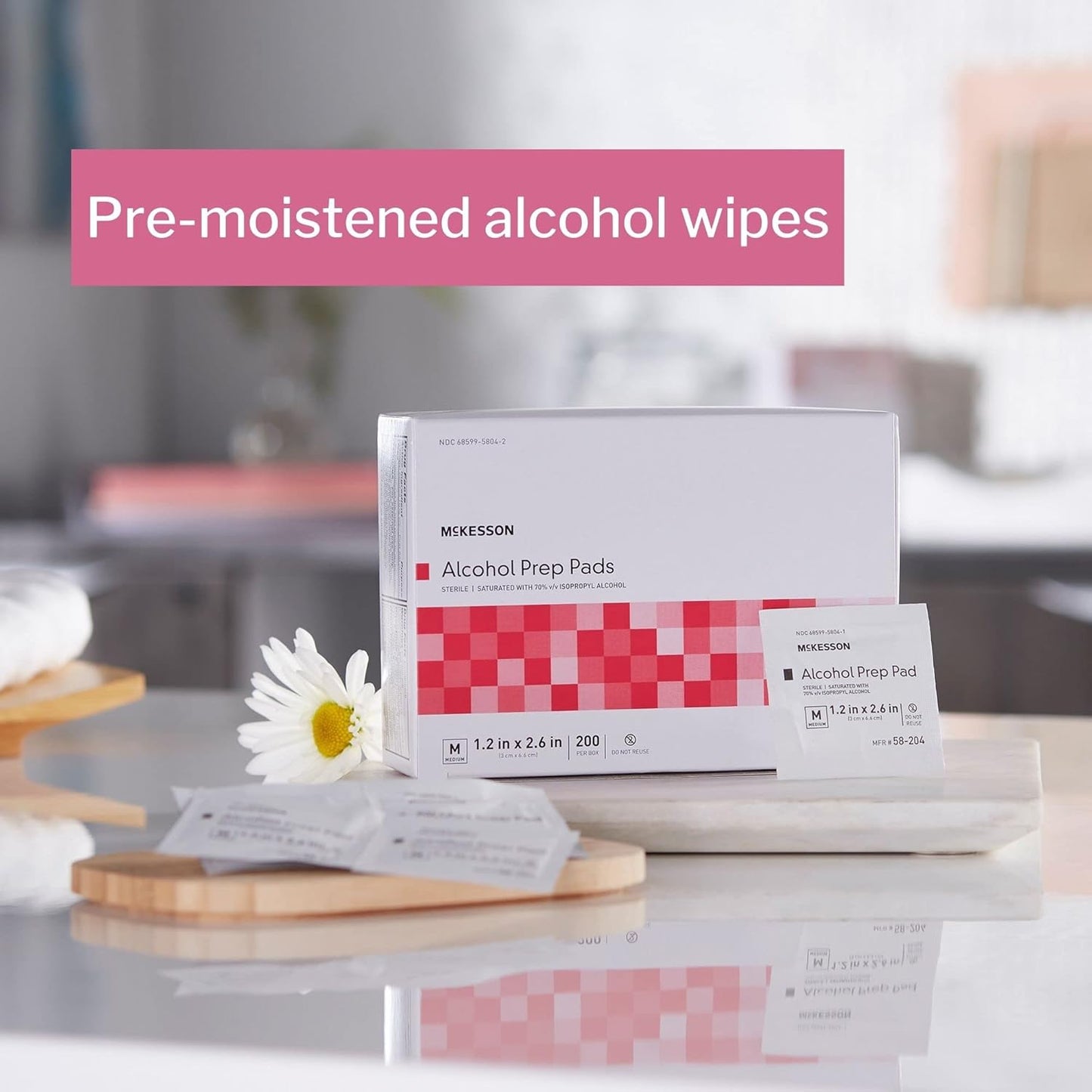McKesson Alcohol Prep Pads [Pack of 4000] 70% Isopropyl, Individually Wrapped Wipes, Sterile, Medical-Grade, First Aid, Medium, 200 Count, 20 Boxes