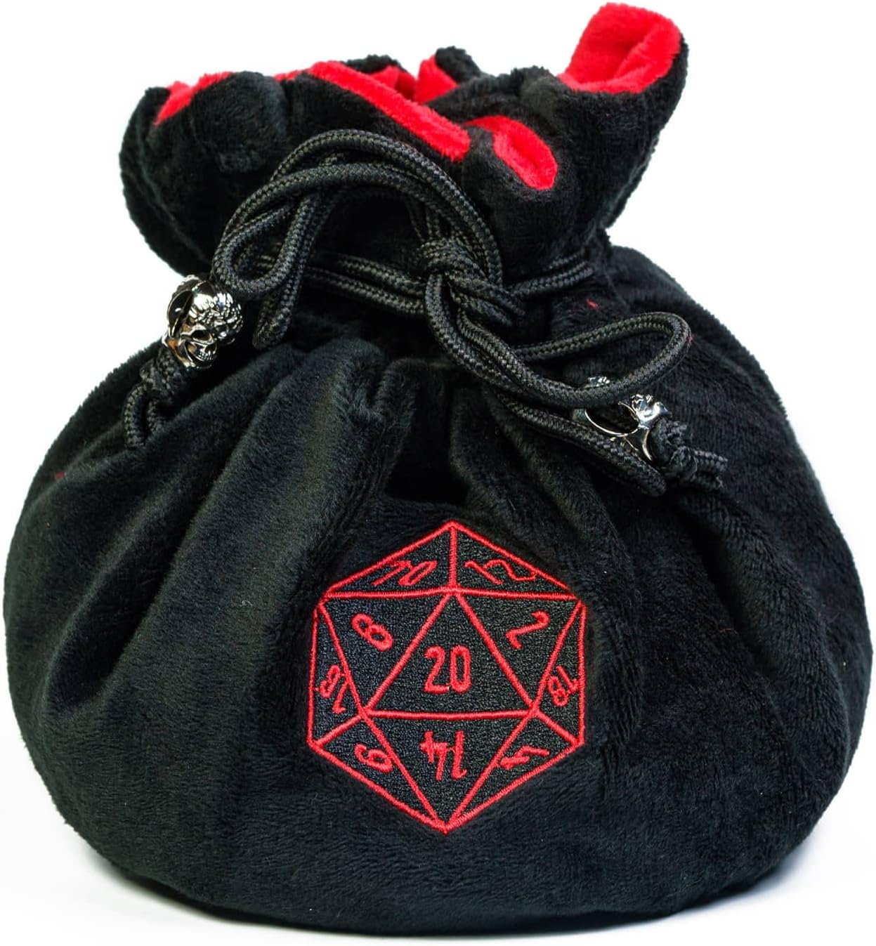 Large Dice Bags with Pockets Black Storage Bag with Drawstrings D20 Logo for DND RPG Game Dices - Capacity 200+ Dice