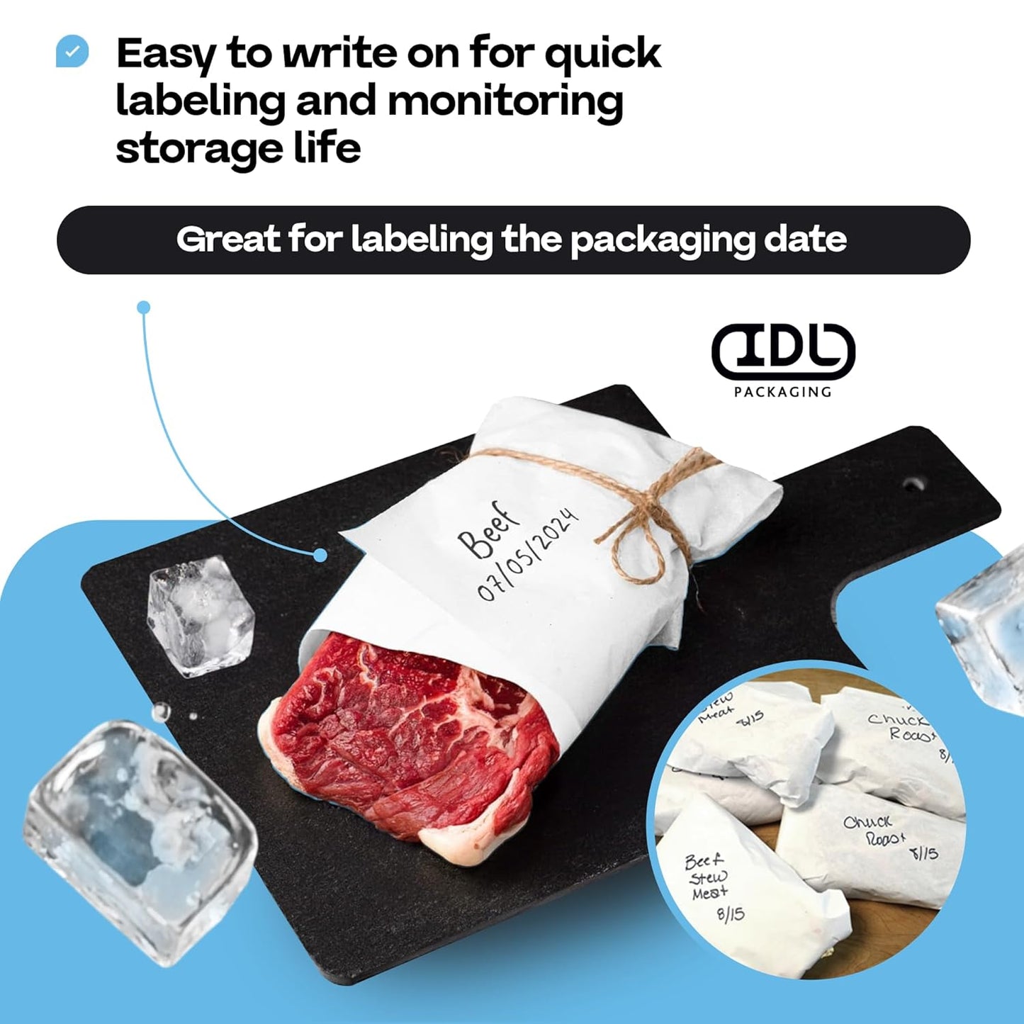 White Freezer Paper Roll 18" x 1800" (150 feet) with Cutter - USA-made Freezer Paper for Meat & Fish - Poly-Coated Food Wrapping Material for Freezing - Barrier Against Air & Moisture by IDL Packaging