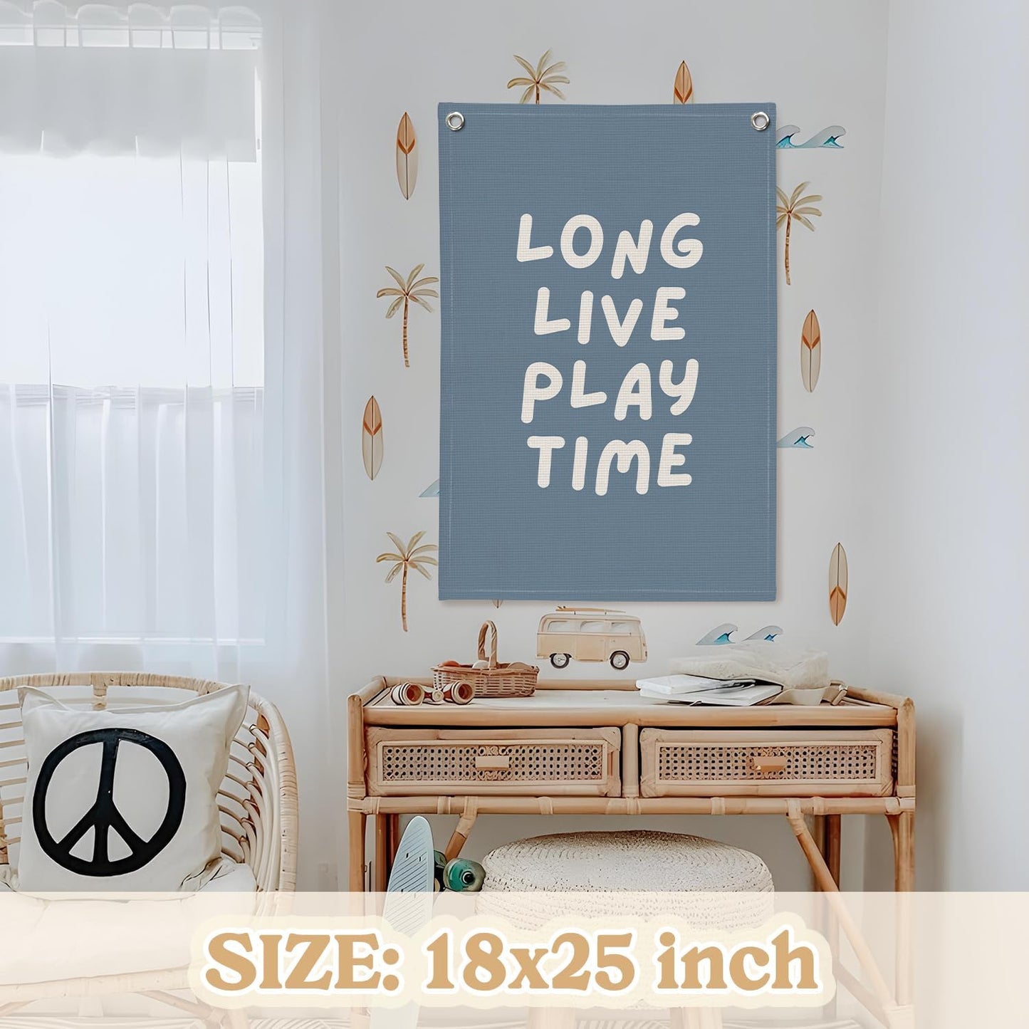 Playroom Wall Decor,Navy Blue Play Room Canvas Banner,Kids Boy Decor Hanging Banner for Nursery,Toddler,Playroom18x25 Inch