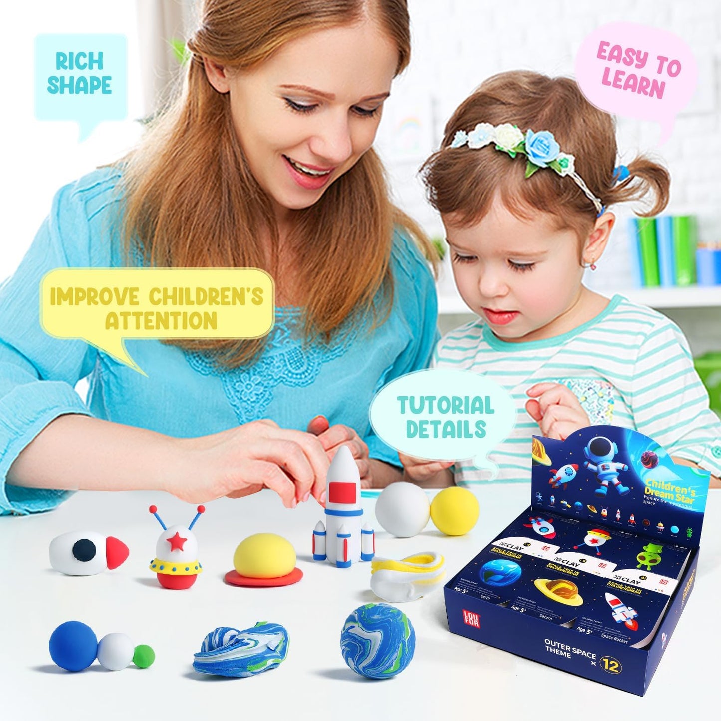Air Dry Clay Kits - Modeling Clay for Kids, Ultra Light & Soft, Safe & Non-Toxic, DIY Airdryclay Kit with Sculpting Tools and Tutorials, Creatible Art Crafts Toys Gifts for Boys Girls