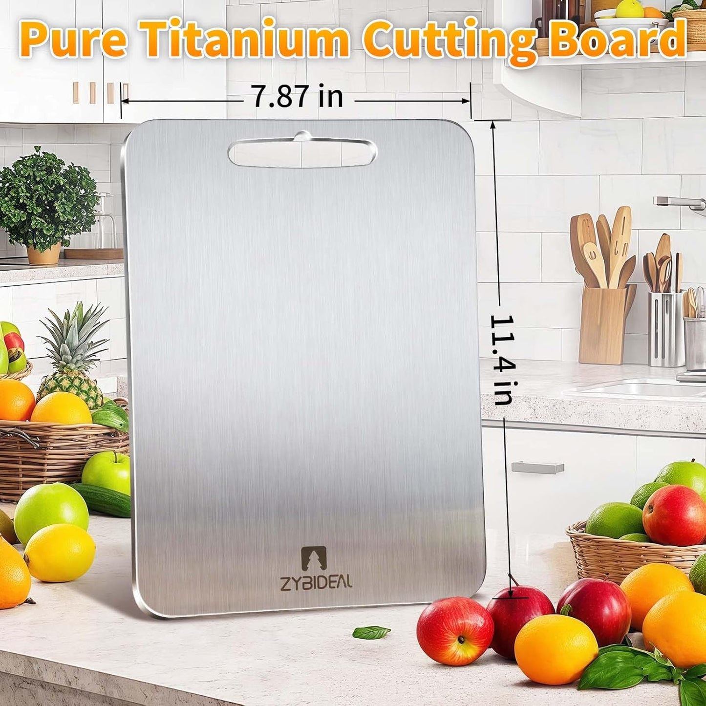 Pure Titanium Cutting Board, Stainless Cutting Boards for Kitchen, Double-Sided Food Grade Chopping for Meat, Vegetable & Fruit (8 * 12 IN)