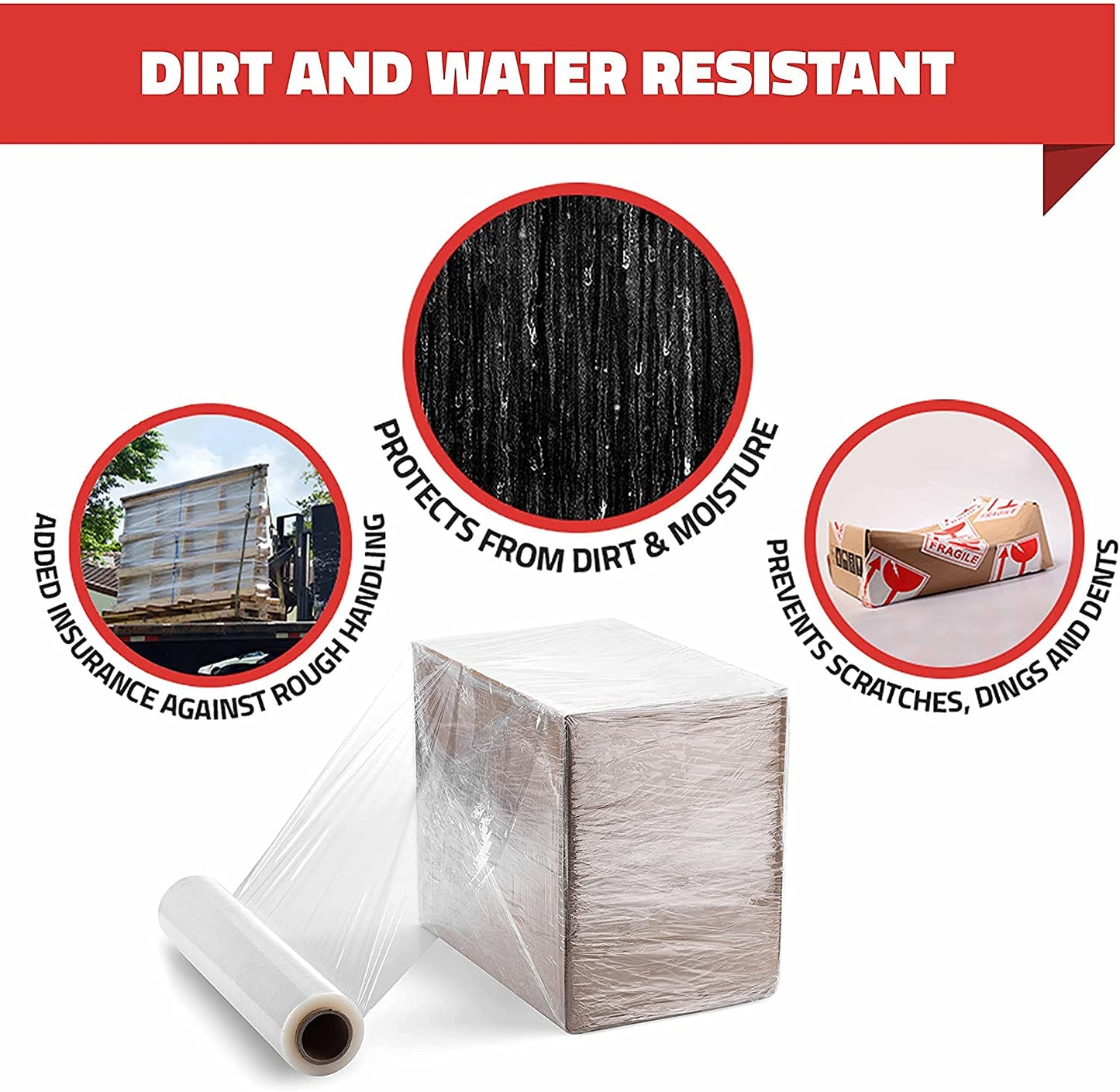 Stretch Wrap with Handle Industrial Strength 4 Pack 11" x 1000 Ft 60 Gauge Thick (15 Micron) Shrink Wrap Roll for Moving Supplies, Furniture, Pallets, Plastic Wrap for Packing, Heavy Duty Stretch Film