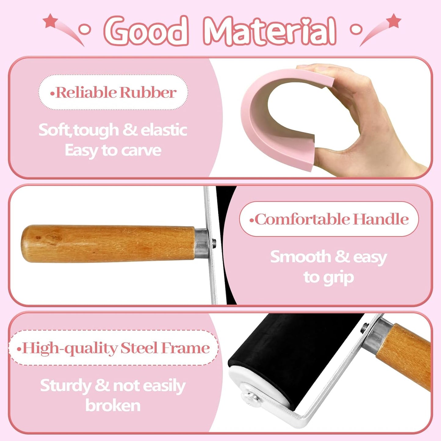 4 Pack Rubber Block Stamp Carving Blocks,Rubber Carving Linoleum Blocks with Cutter Tools,Rubber Brayer Roller for Stamp Maker,Printmaking and More Crafts