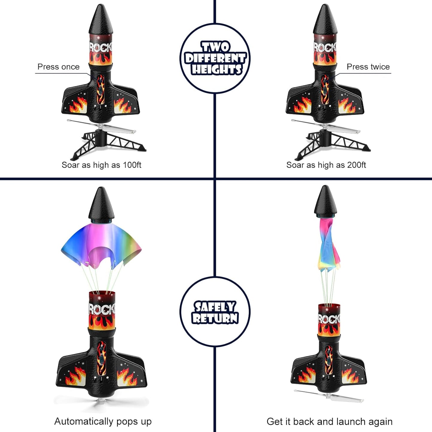 Rocket Launcher for Kids, Self Launching Motorized Air Rocket Toy, Outdoor Toys for Ages 8-12, Model Rockets with Parachute Safely Land, Spaceship Launch up to 200 ft Birthday Gifts for Boys