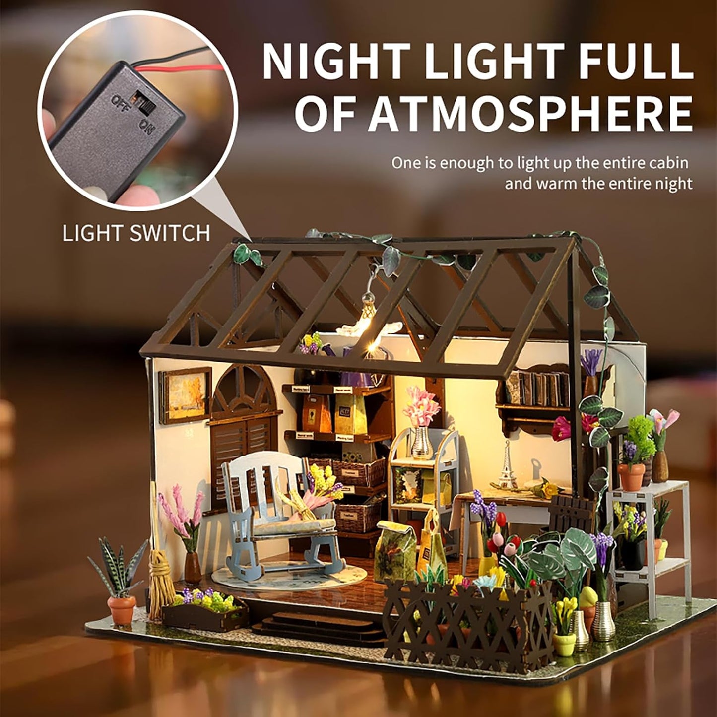 This DIY Miniature Building Set Helps You Create Your own Cozy Greenhouse with All The Furniture Included. It's Suitable for Adults and Teenagers and Makes a Great Gift for Halloween and Christmas.