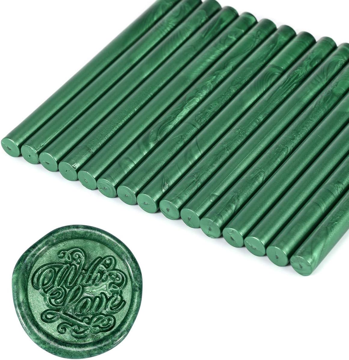 Yoption 15 Pieces Glue Gun Sealing Wax Sticks for Wax Seal Stamp, Great for Wedding Invitations, Cards, Envelopes (Metallic Green)
