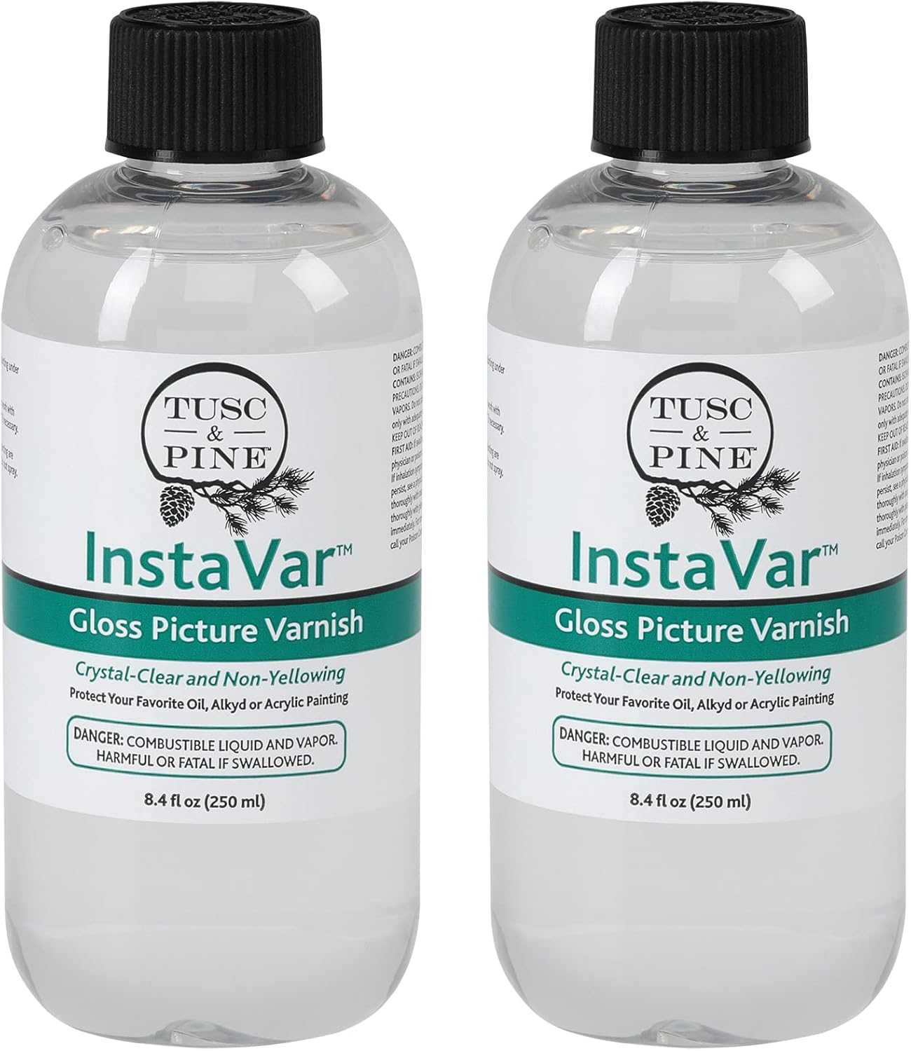 Tusc & Pine InstaVar™ Gloss Picture Varnish - Archival Quality Varnish for Oil, Alkyd, and Acrylic Artists - 8.4oz Bottle - 2 Pack