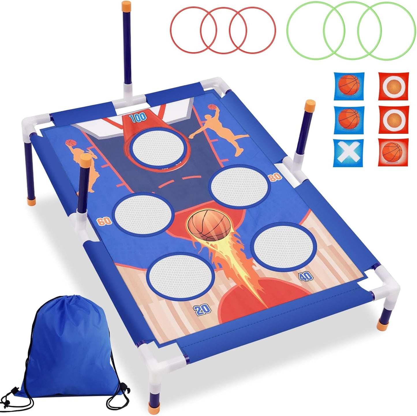 Outdoor Games Bean Bag Toss for Kids, Cornhole Set Ring Toss Games for Lawn, Yard, Camping