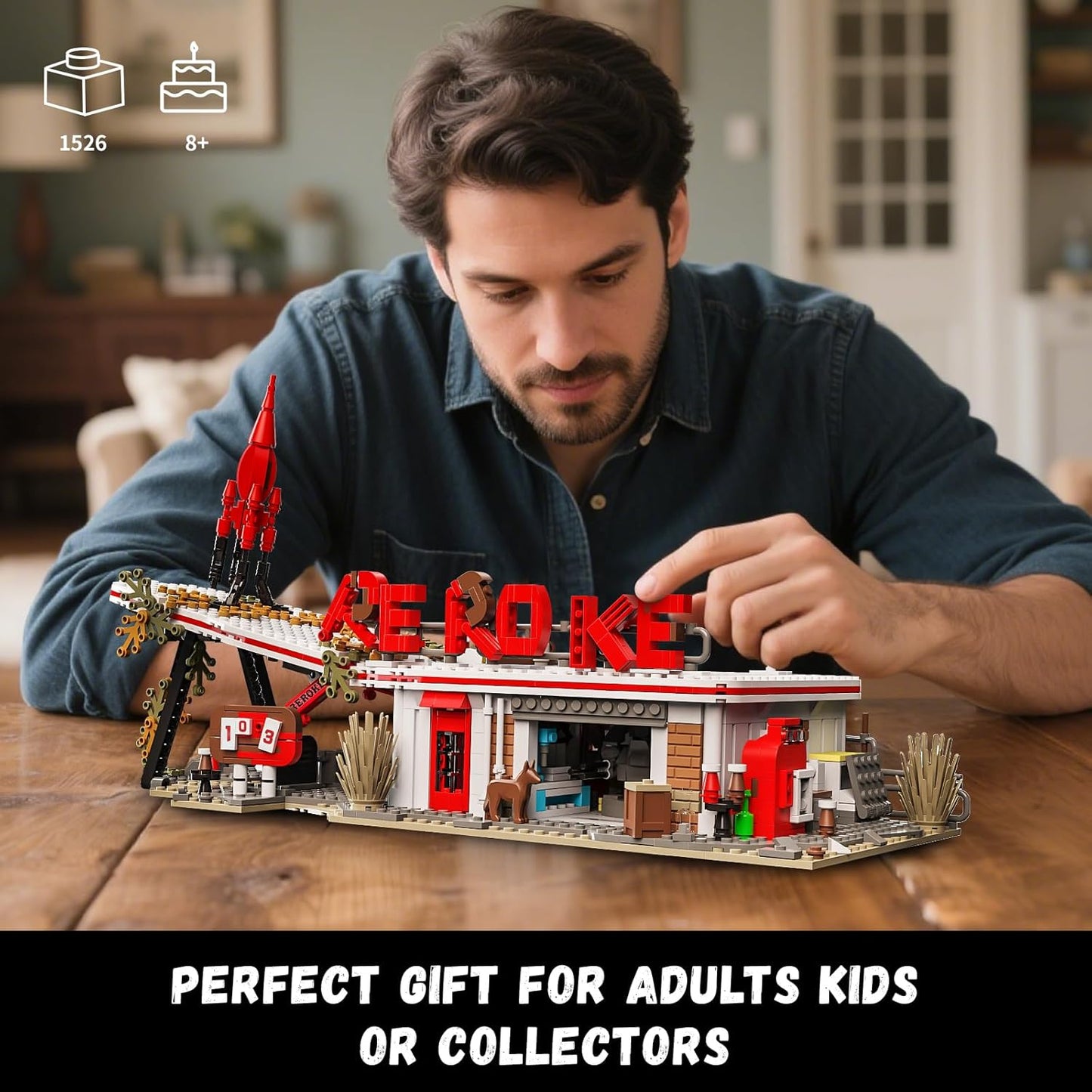 Rocket Gas Station Building Blocks Set, MOC Rocket Architecture Toy Model Kit for Collectors, Compatible with Lego for Adults, Gift Idea for Kids & Teens Boys 8-14 (1526 PCS)