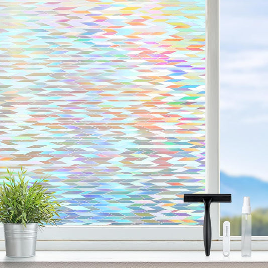rabbitgoo Window Privacy Film with Installation Tools, Stained Glass Window Film Rainbow Prism Decorative Glass Clings for Home Decor, Static Cling Covering Sun Blocking, 35.4" x 78.7"