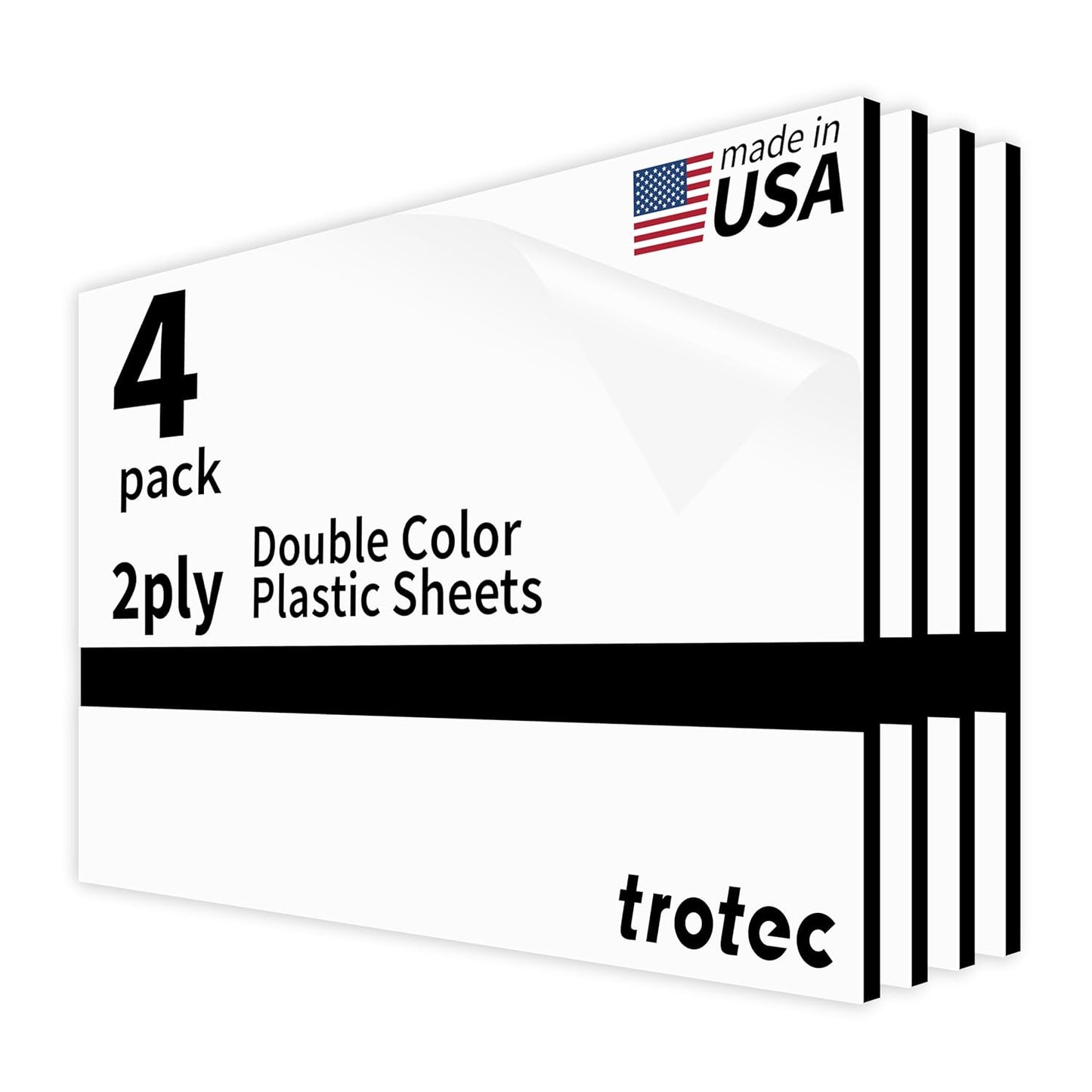 Trotec TroLase | 12"x20"x1/8", 4 Pcs | White/Black | 2 Ply | Modified Acrylic | Laser Engraving Double Color Plastic Sheet | Engraving Blanks for Laser, Saw, Guillotine | Made in USA