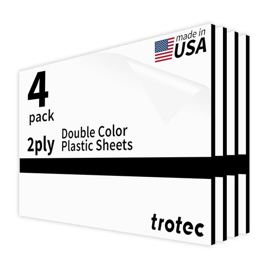 Trotec TroLase | 12"x20"x1/8", 4 Pcs | White/Black | 2 Ply | Modified Acrylic | Laser Engraving Double Color Plastic Sheet | Engraving Blanks for Laser, Saw, Guillotine | Made in USA