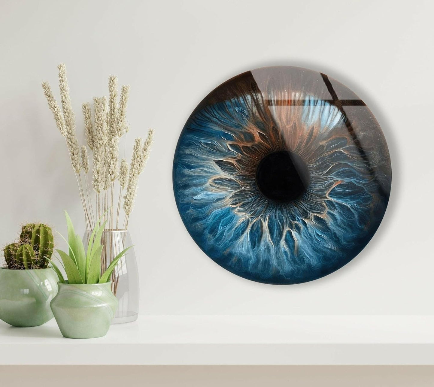 My Photostation.com 10''(25cm) Diameter Eye Round Blue Glass Wall Art Tempered Glass Printing Wall Decor Large Wall Art Wall Hangings