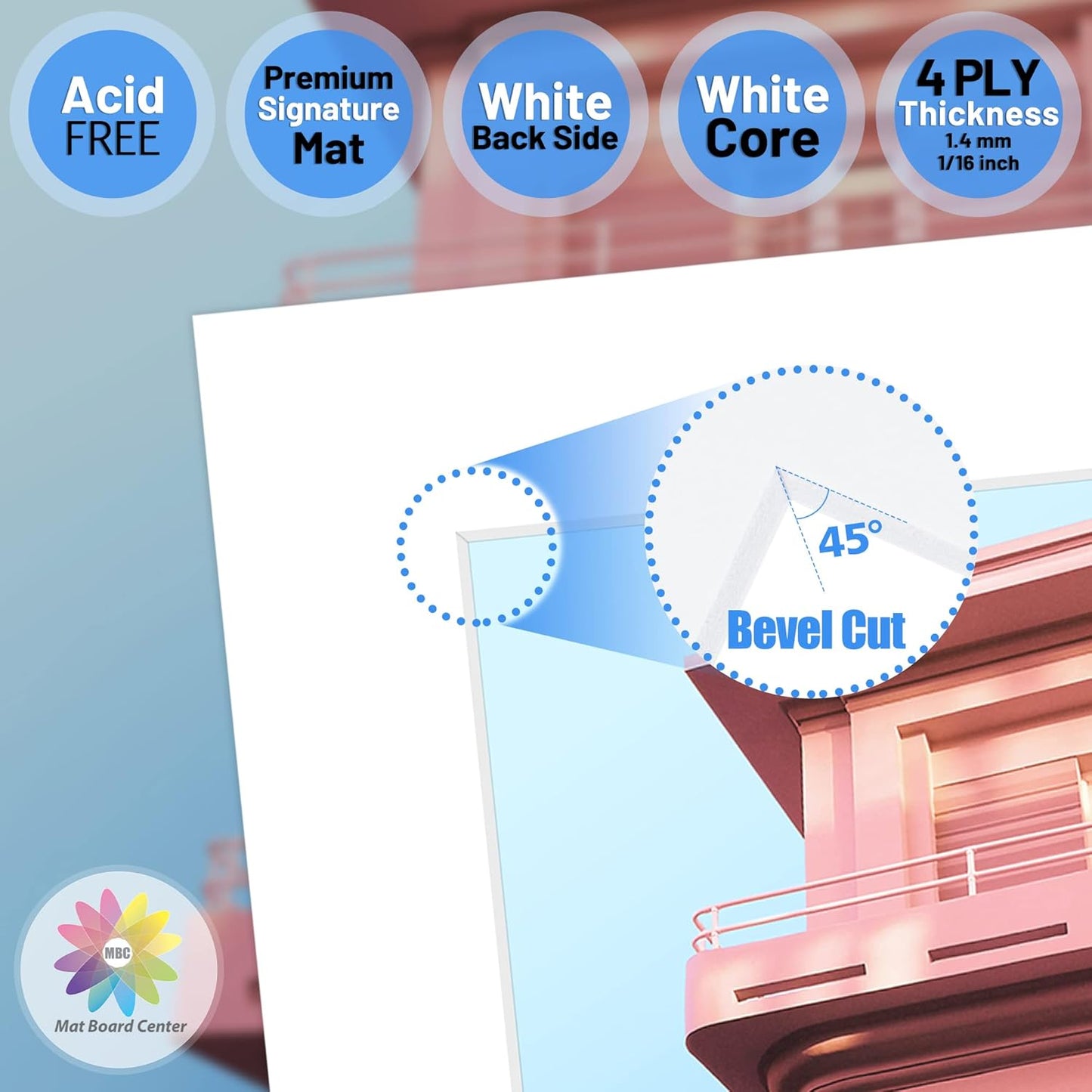 Mat Board Center, Pack of 20, 12x16 for 8x12 White Photo Picture Mats - Acid Free, 4-ply Thickness, White Core - for Pictures, Photos, Framing