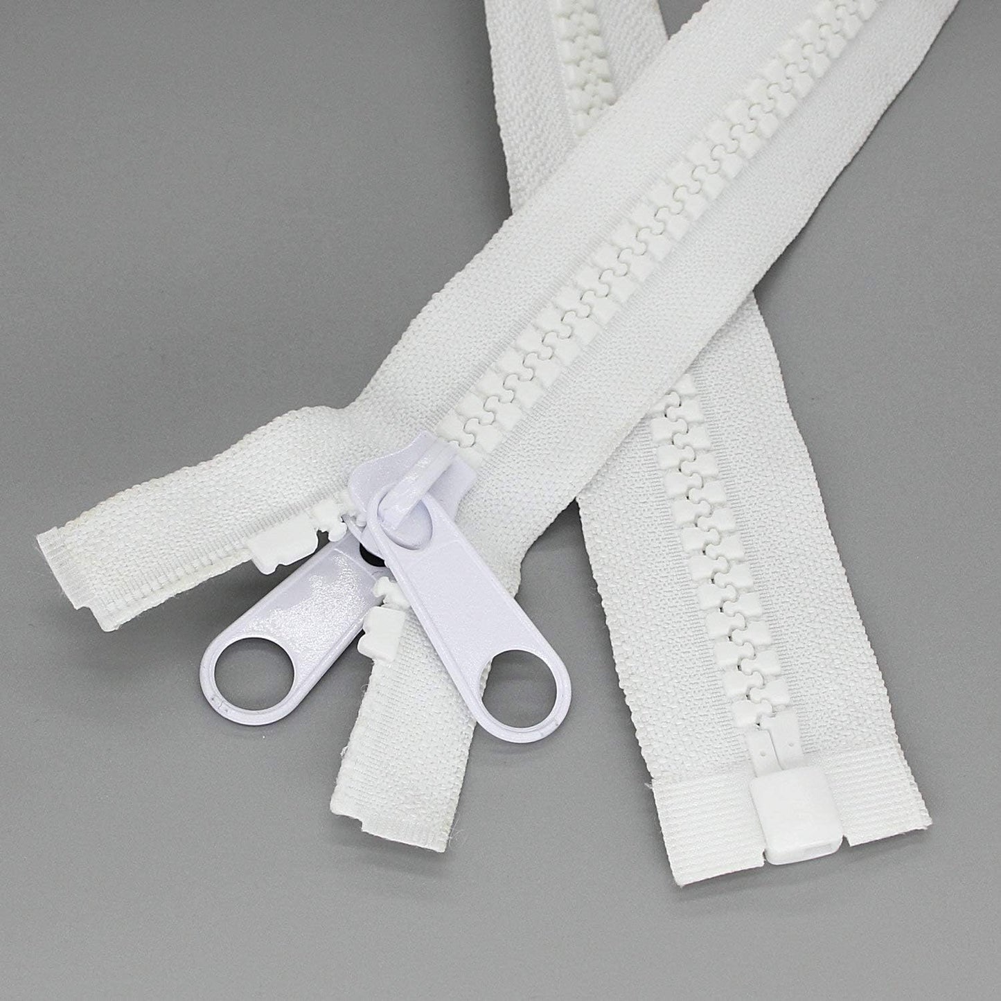 Leekayer 2PCS #10 40 Inch Heavy Duty Zippers for Sewing Separating Large Plastic Zipper White Tape with Double Pull Tab Slider, Sleeping Bag, Boat, Canvas, Cover, Trampoline, Dog Bed,Tent zipper 100cm