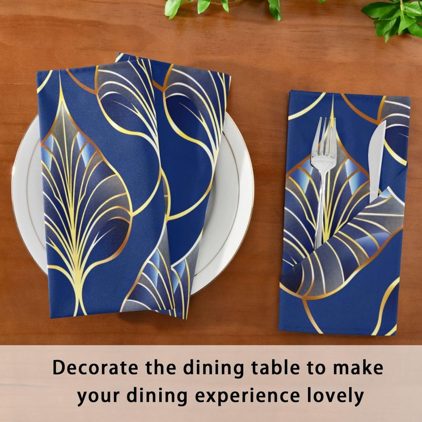 ALAZA Art Deco Floral Royal Blue & Gold Cloth Napkins Set of 1, 20x20 Inch Washable and Reusable Napkin for Decoupage Dinner Party Everyday Use