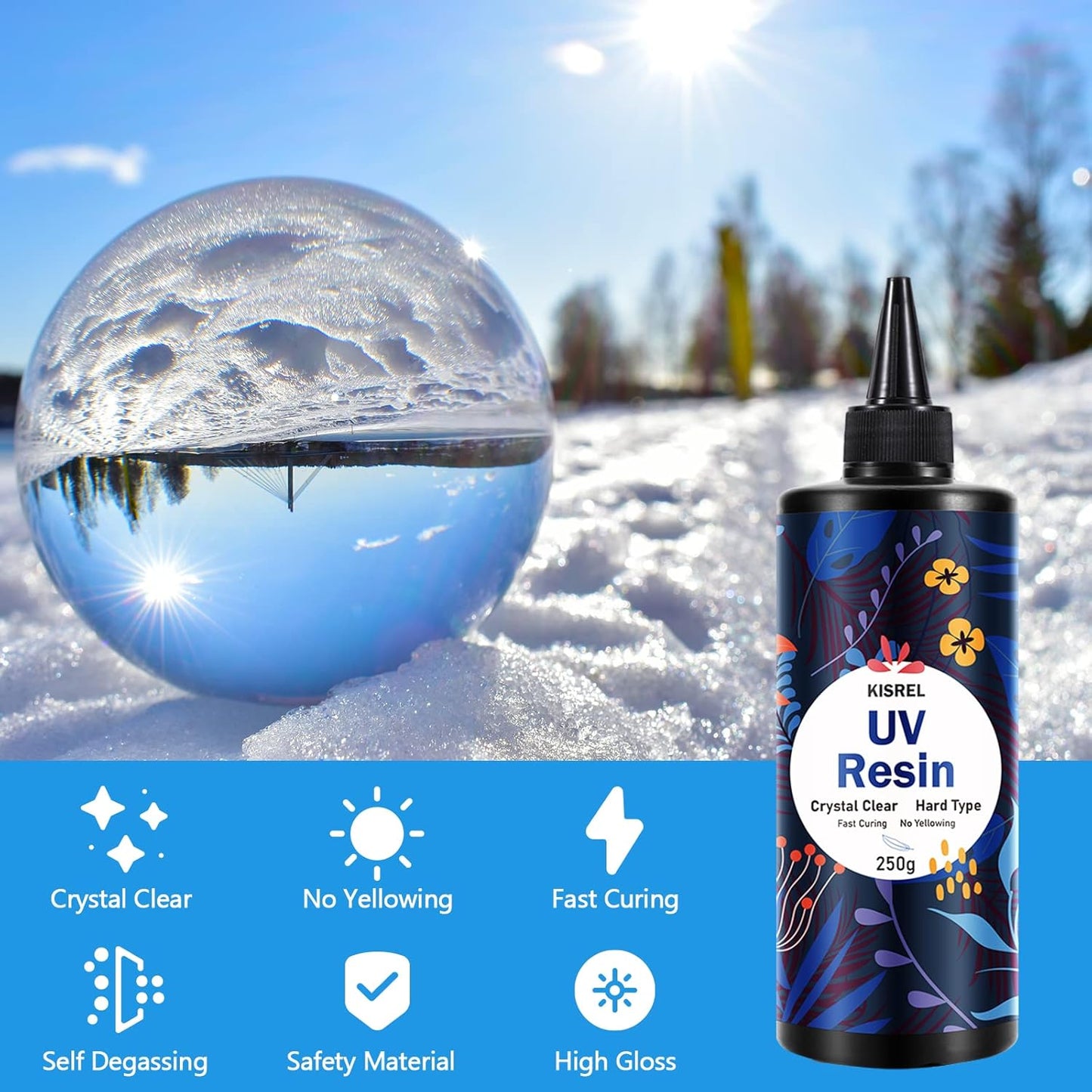 KISREL UV Resin 500g - Upgraded Hard Type Crystal Clear Ultraviolet Curing UV Epoxy Resin for Craft Jewelry Making