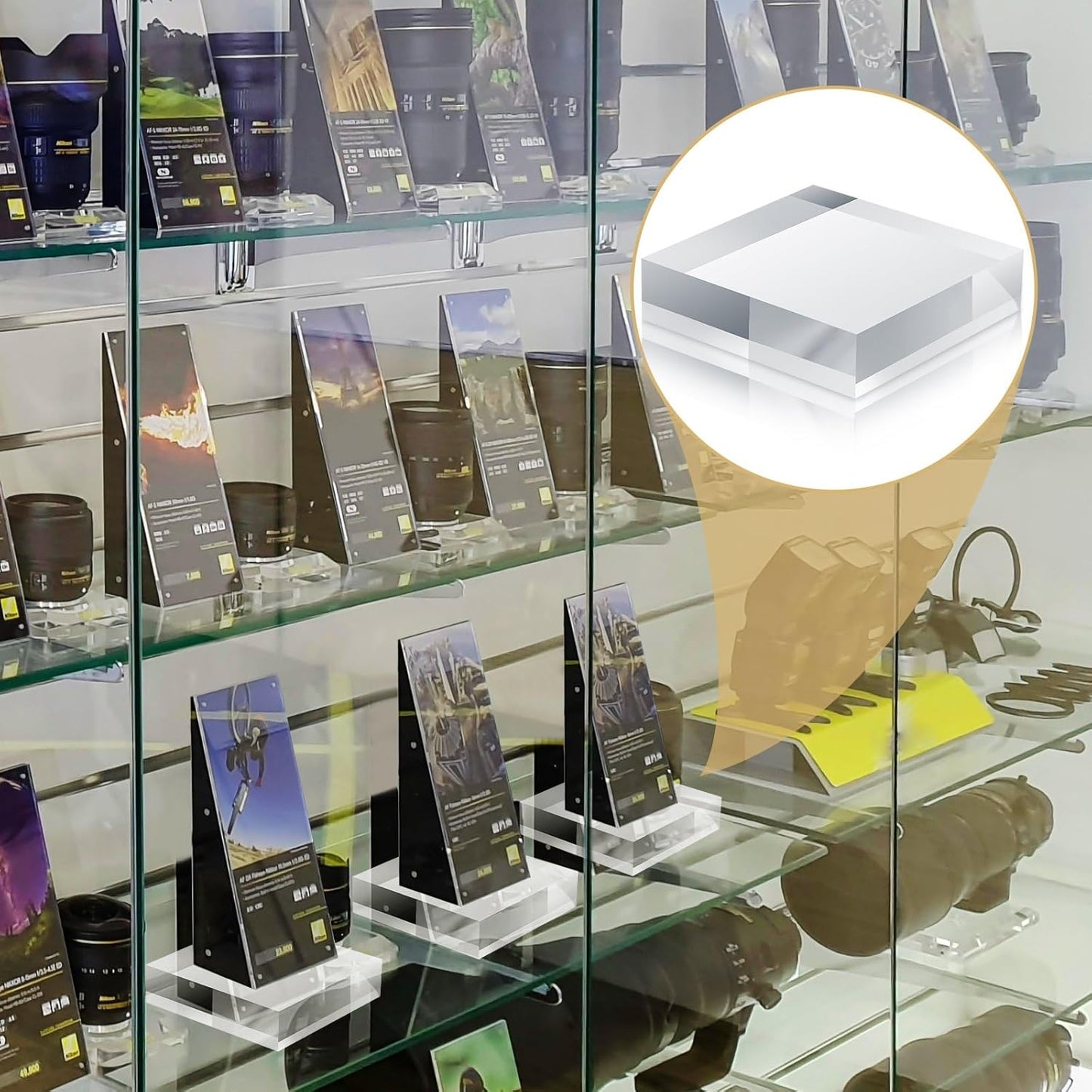 Remerry 8 Pieces Acrylic Display Block 4 x 4 x 1 Inch Clear Polished Acrylic Square Display Cube Block Stand Holder for Rings Jewelry Ornaments