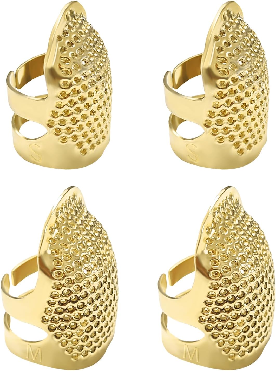 ZESION 4Pcs Sewing Thimbles, Adjustable Metal Thimbles for Hand Sewing Finger Protector, Quilting Craft Accessories for Knitting Needlework DIY Tools, Gold(2 Sizes, S/M)