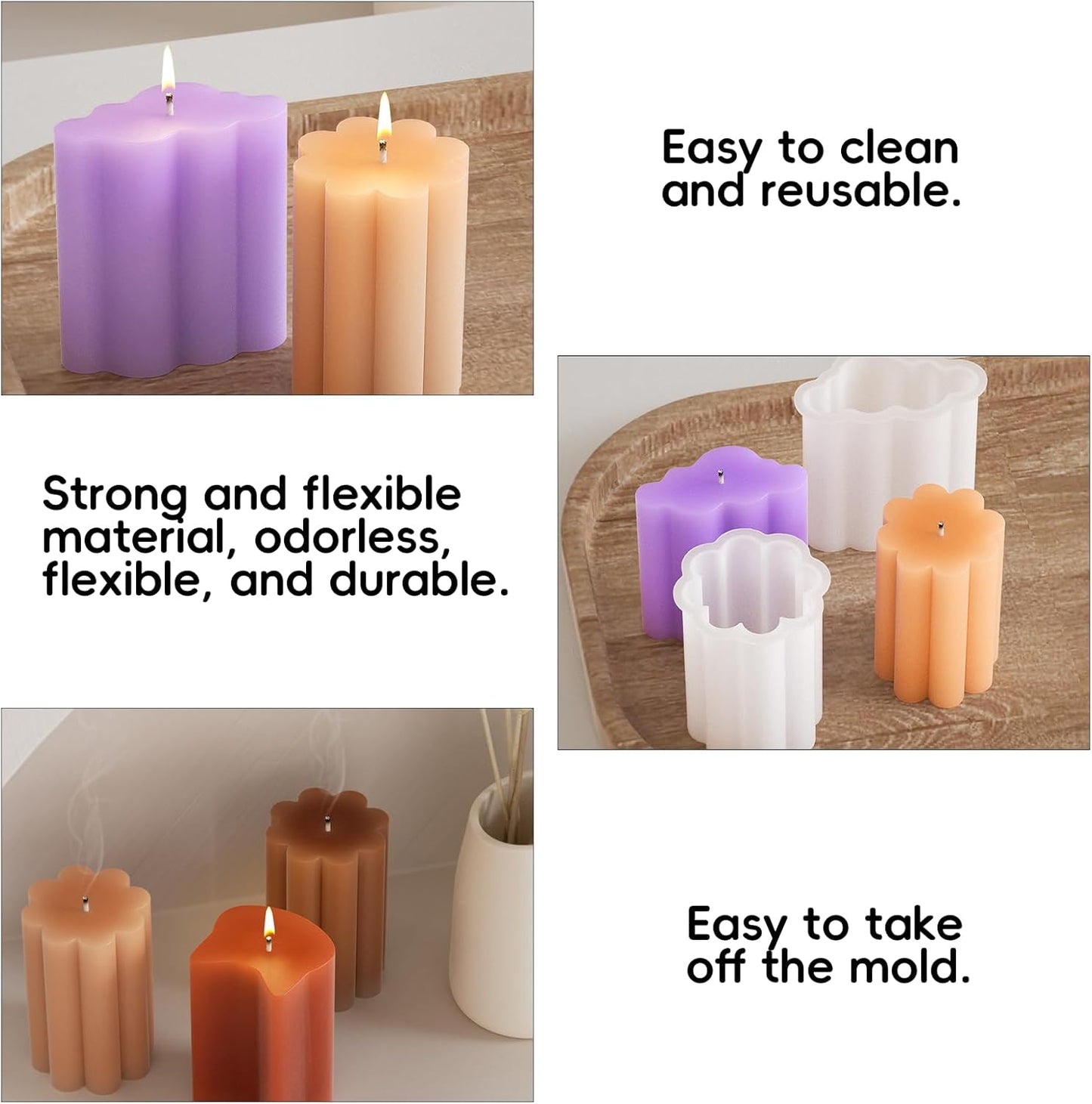 6 Pack Candle Molds for Candle Making, Moldes para Velas, Pillar Candle Mold, 3D Geometric Shape Silicone Candle Mold for DIY Scented Candle, Soy Wax, Cake, Soap, Resin Casting Craft Making