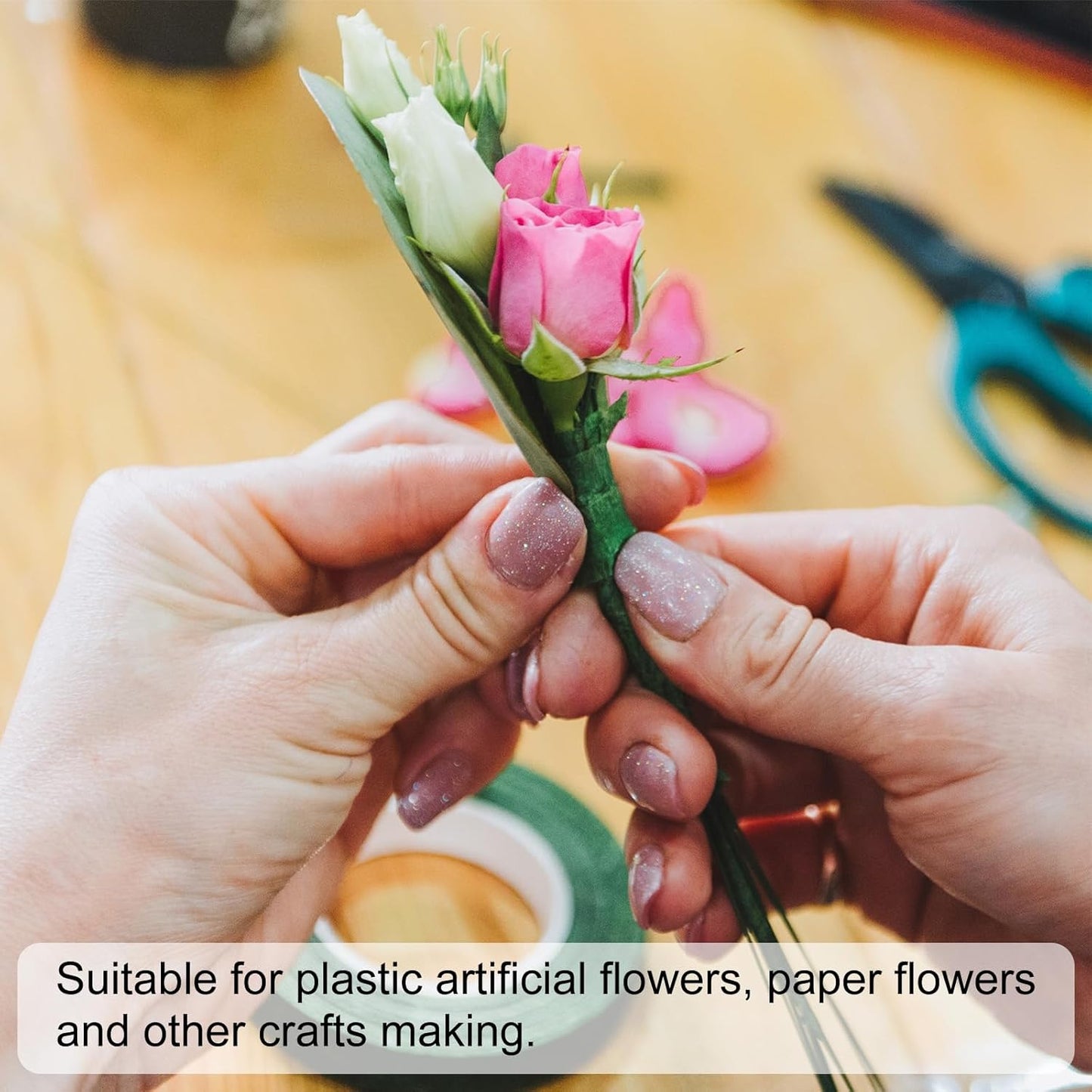 PATIKIL 24 Gauge 16" Floral Stem Wire, 100 Pcs Paper Wrapped Iron Artificial Flower Stem Accessories for DIY Bouquet Stem and Craft Decoration, Silver