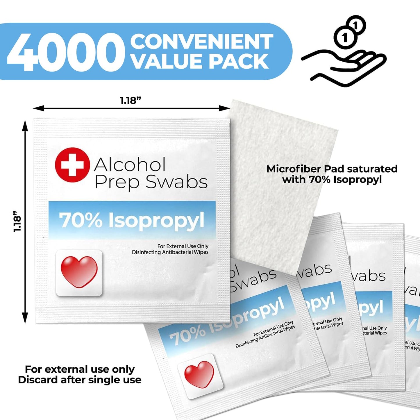 Alcohol Prep Pads - 70% Isopropyl Alcohol Wipes, 4000 Pack Individually Wrapped Alcohol Pads Bulk - Great for Home, Medical and First Aid Kits