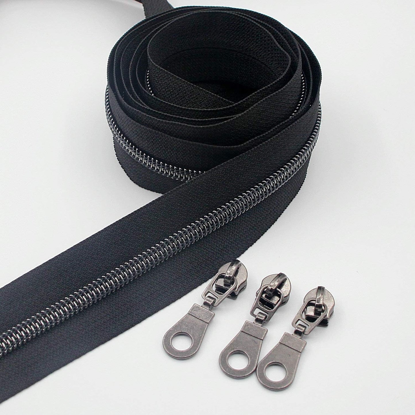 Leekayer #5 Black Nickel Metallic Nylon Coil Teeth Zippers by The Yard Bulk 10 Yards Zipper Tape with 25pcs Black Nickel Sliders for DIY Sewing Tailor Craft Bag(Black)