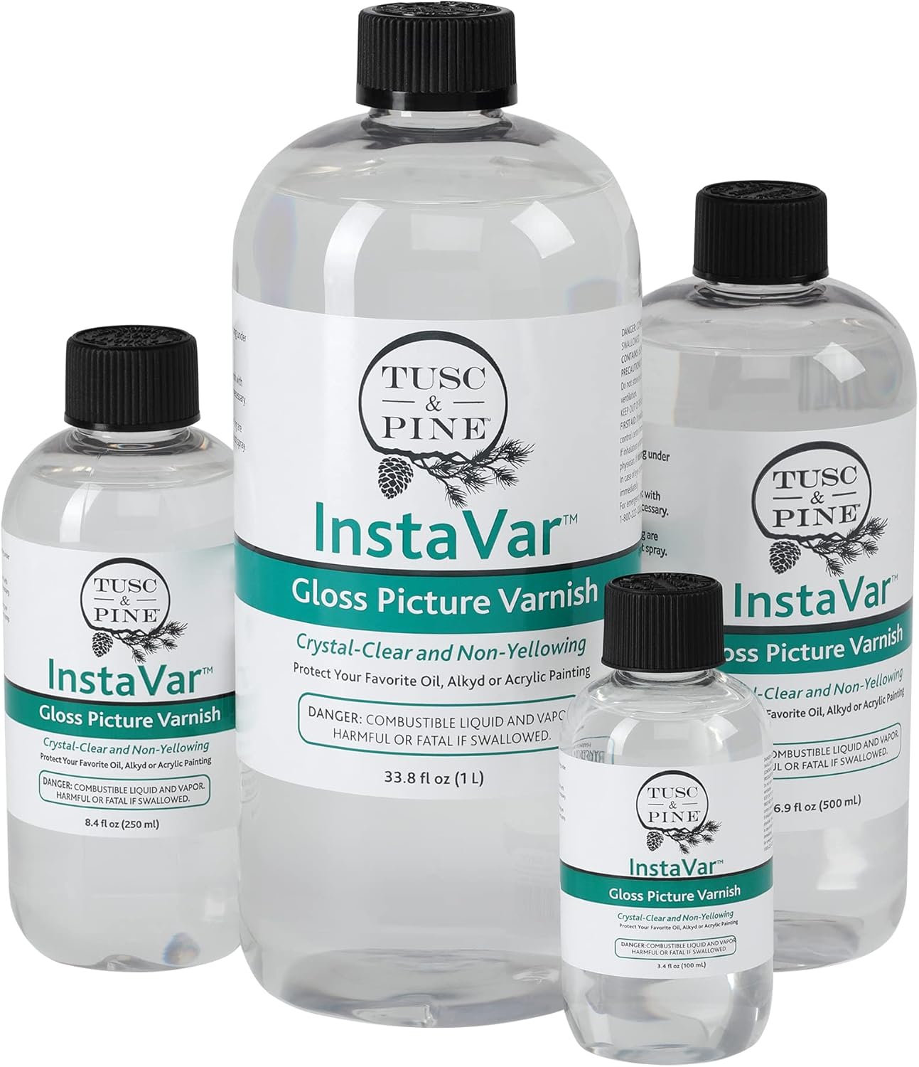 Jerry's Artarama InstaVar™ Gloss Picture Varnish & Varnish Brush Sets - Perfect for Varnish Paintings, Artists, Professionals, Restoration, & More! - 8.4oz Bottle w/ Set of 6 Brushes